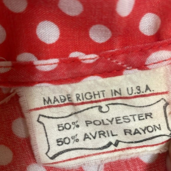 Vintage, made in USA white and red polkadot tie front top. - Picture 6 of 9